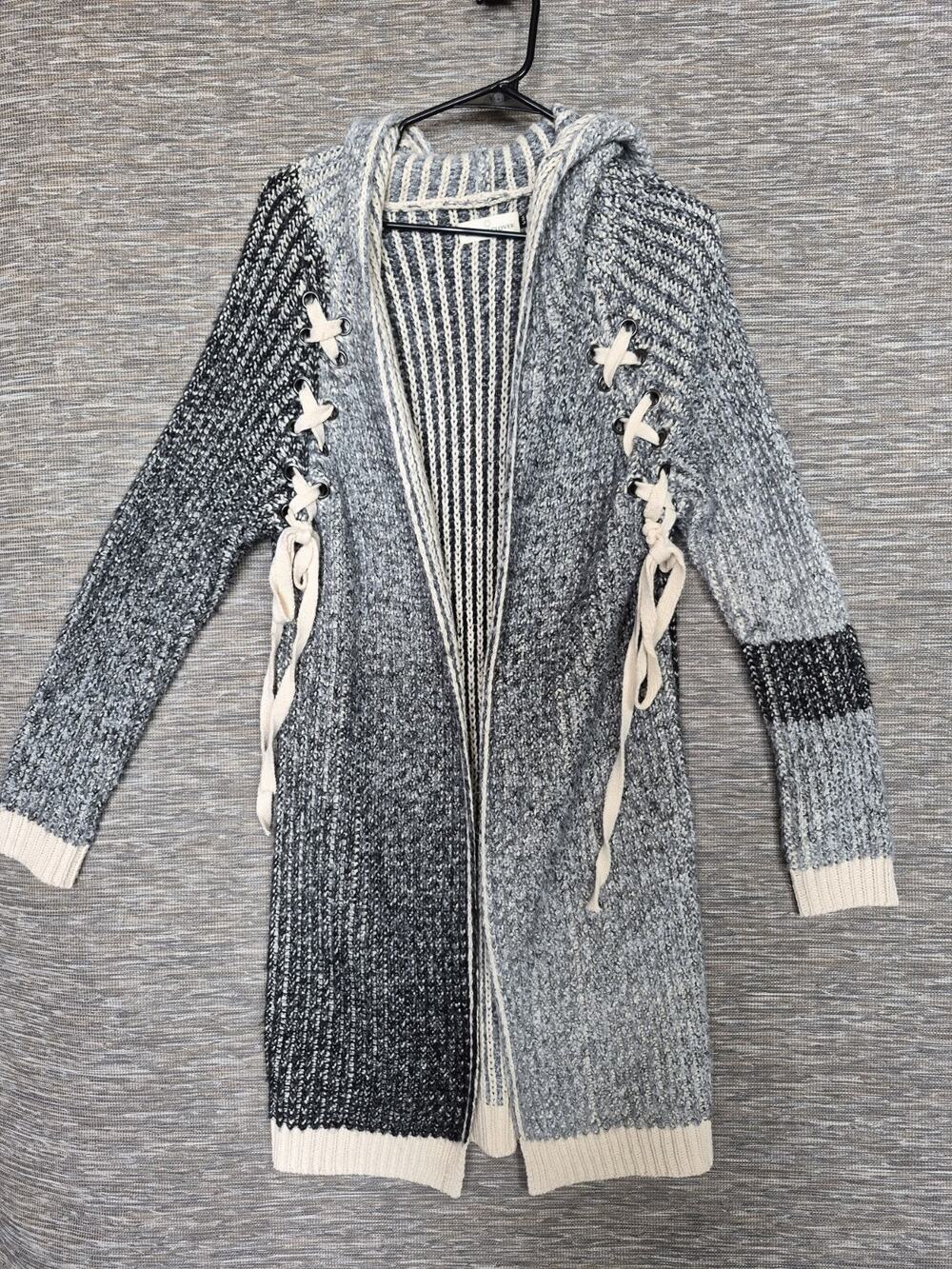 Kloth & Clover Hooded Knit Braided Cardigan Sweater Womens Size S/M Gray